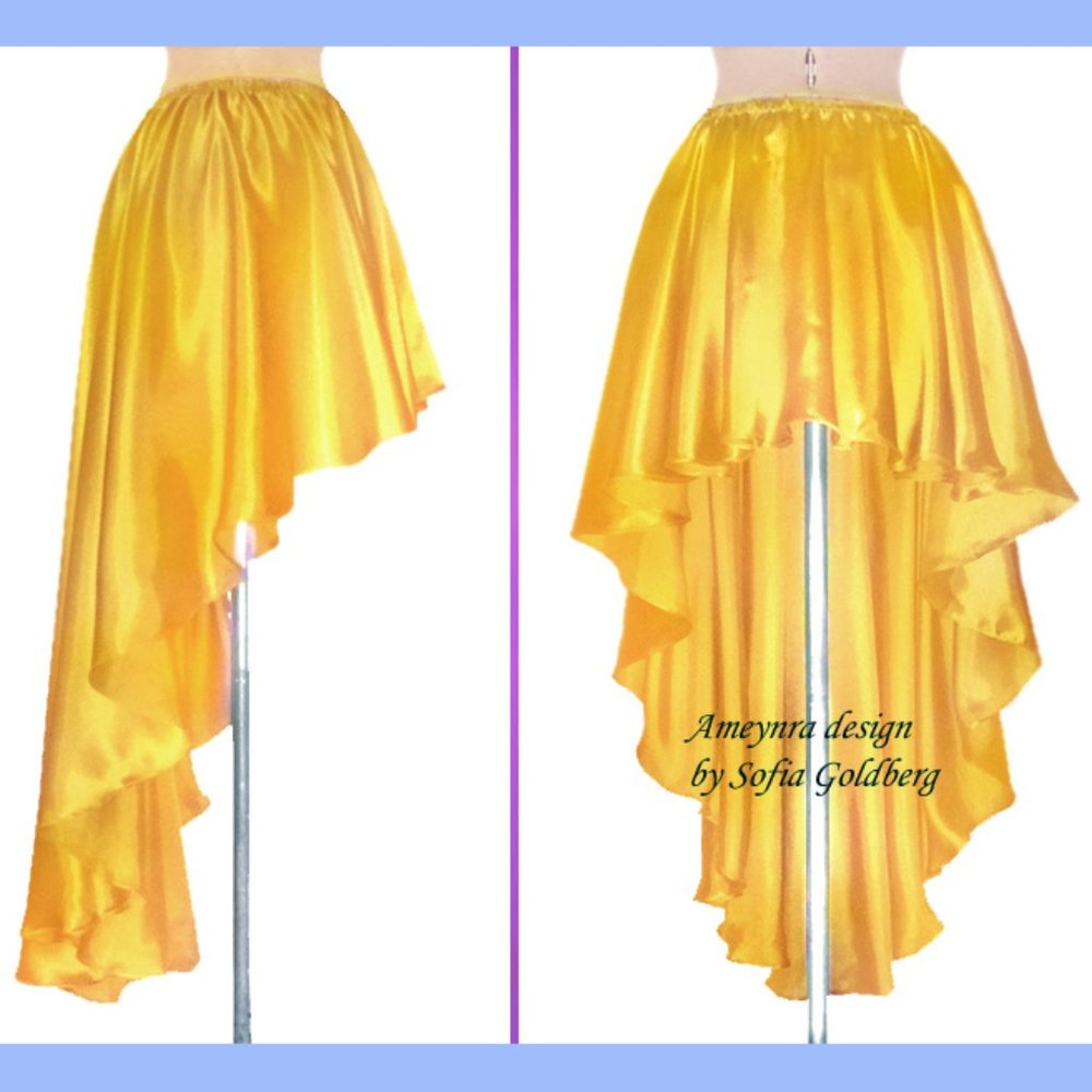 Ameynra High Low skirt. Golden Yellow Satin. New